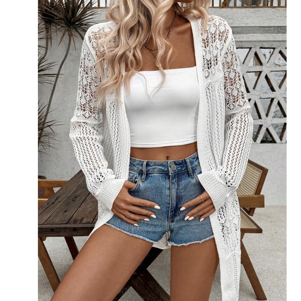 White Lightweight Open Front Cardigan